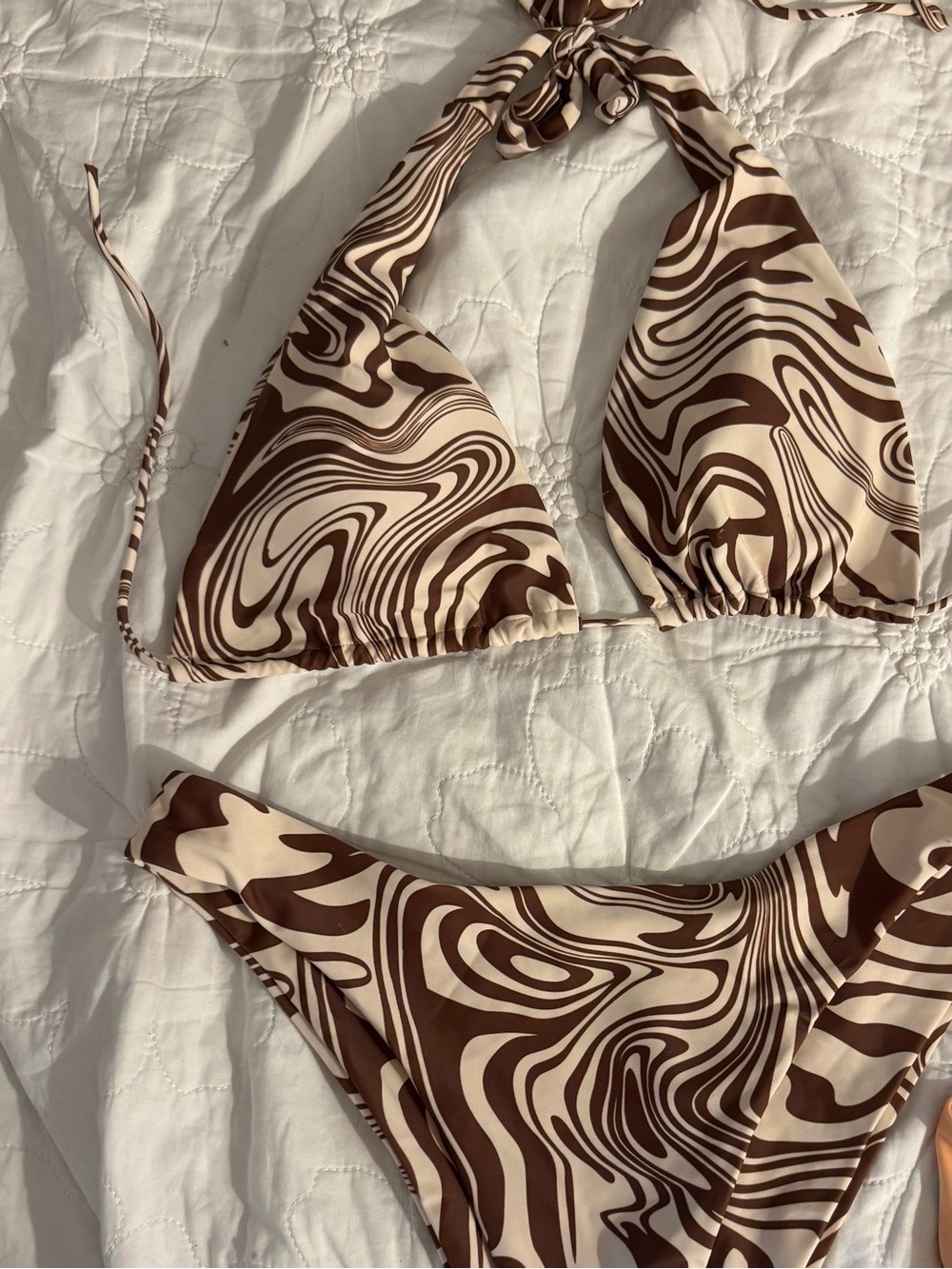 Brown & Cream Swirl Triangle Bikini Set